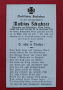 Sterbebild Militär / 1919 / Christliches Andenken an den ehrengeachteten Mathias Schachner / Inft Reg Nr 14